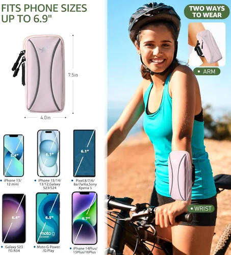 Miniatura 5 de HiRui Bolsa de brazo y bolsa de muñeca para teléfono, brazalete deportivo para correr, gimnasio, ciclismo y entrenamiento, compatible con iPhone
