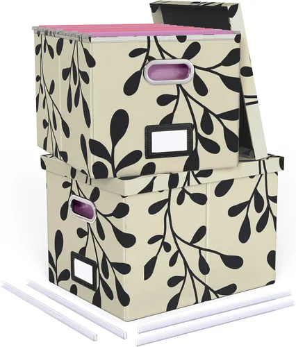 Miniatura 21 de Organizador de archivos en paquete de 2, caja archivadora portátil con tapa, compatible con carpetas tamaño carta/legal, organizador de documentos