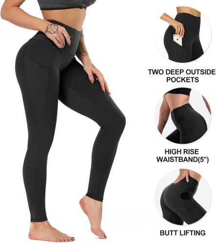 Miniatura 2 de HLTPRO 3 Pack Capri Leggings for Women with Pockets - Black High Waisted Tummy Control Capris Yoga Pants for Workout