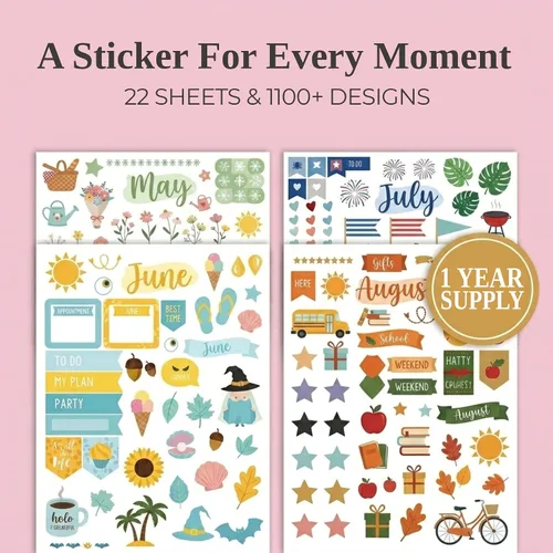 Miniatura 2 de Calcomanías estéticas para planificador mensual, más de 1100 hermosos accesorios de diseño que mejoran y optimizan tu agenda, diario y calendario