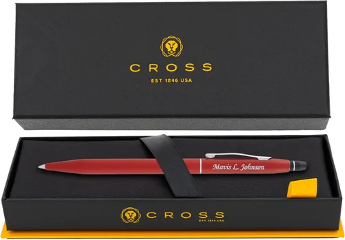 Bolígrafo grabado Cross Clic, rojo carmesí con borde cromado, grabado plateado en la tapa, barril delgado, regalo para graduación, avance