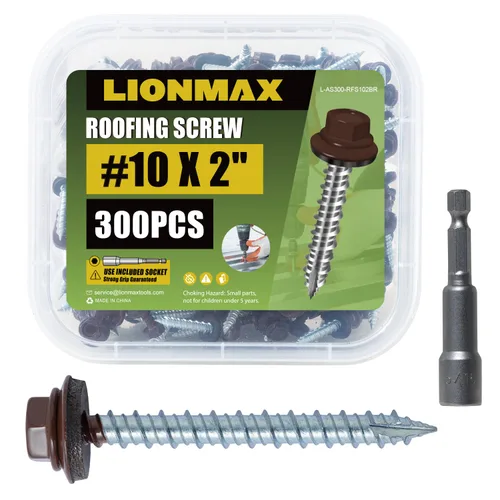 Miniatura 15 de LIONMAX Tornillos de metal para techos #10 × 2 pulgadas, 300 unidades, tornillos de techo de chapa de metal pintado en negro, arandela de goma