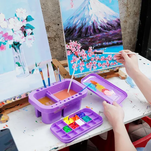 Miniatura 7 de MyLifeUNIT Limpiador de pinceles, soporte para pinceles y organizadores con paleta para acrílico, acuarela y pinturas a base de agua (morado)