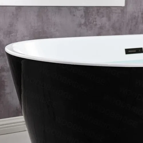 Miniatura 12 de WOODBRIDGE Bañera de acrílico independiente de 59 pulgadas, bañera negra de remojo contemporáneo con desbordamiento y drenaje negro mate, B1814-MB