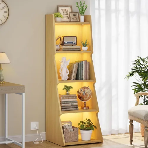 Miniatura 10 de Hoctieon Estantería Abierta de 5 Niveles y Librero con Luz LED, Estantes de Almacenamiento y Exhibición de Pie, Organizador de Exhibición Moderno