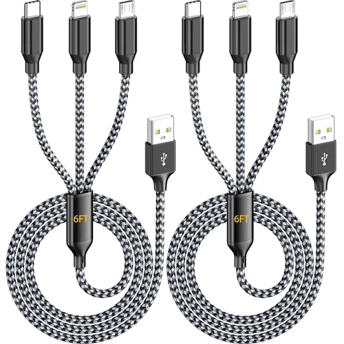 Miniatura 10 de Cable de carga múltiple para cargador de Apple Watch de 6 pies, cable de carga 3 en 1, USB A/C a Lightning tipo C, cable USB C, cable de cargador