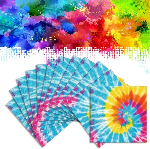 Miniatura 4 de Censen 100 servilletas con temática de teñido anudado, de papel Groovy, desechables, arco iris, fiesta, cóctel, cena, almuerzo, suministros