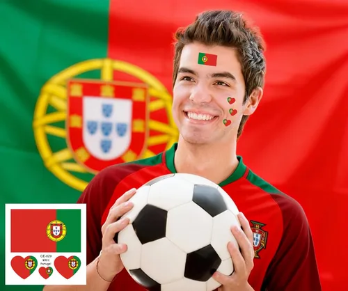 Miniatura 2 de 10 hojas de tatuajes faciales temporales de la bandera de Portugal 2022, 40 tatuajes falsos extraíbles, para hombres, niños y mujeres (Portugal)