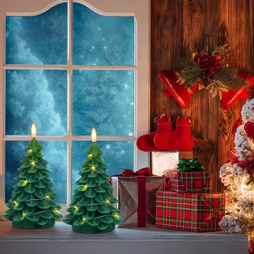 Miniatura 6 de Árboles de Navidad Velas sin llama con luces de cadena, control remoto de 11 teclas y temporizador, 2 paquetes de velas LED parpadeantes de cera