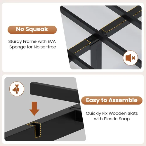 Miniatura 9 de AOGLLATI Estructura de cama Queen con elegante cabecero tipo estantería y estación de carga y luces LED, estructura de cama tamaño Queen con 4 Negro