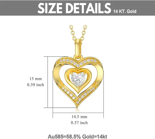 Miniatura 2 de 14K Solid Gold Heart Necklace for Women I Love You Mom Real Gold Love Heart Flower Pendant Jewelry Mothers Day Gift for Mom Wife Daughter 16-18 Inch