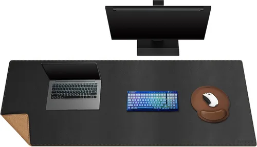 Miniatura 56 de MAIDERN Cubierta de mesa estrecha de 39.4" x 7.9", tapete reversible de cuero y corcho para mesa consola, protector de mesa largo y delgado