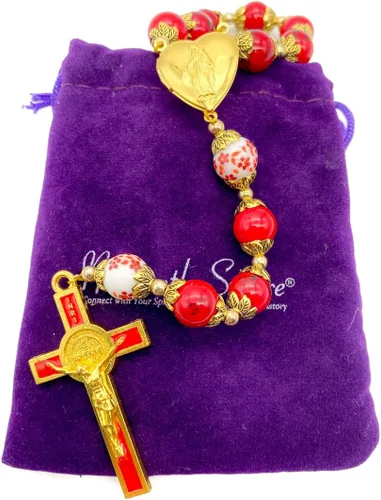 Miniatura 4 de Nazareth Store Saint Benedict 10mm Glass Rosary Beads Catholic Necklace Flowers Mystery Bead Miraculous Medal Locket Cross Prayer Rosarios Catolicos