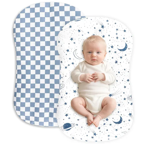 Miniatura 28 de Funda de muselina para tumbona de bebé suave de algodón orgánico, cubre para tumbona de recién nacido para bebés, niñas y niños (Azul)