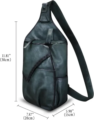 Miniatura 4 de Genuine Leather Sling Bag for Men Handmade Retro Crossbody Backpack Purse Hiking Daypack Chest Shoulder Fanny Pack