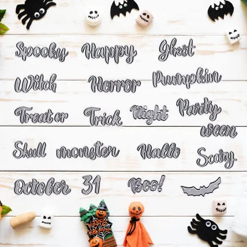 Miniatura 4 de Troqueles de corte de palabras de Halloween para hacer tarjetas y decoraciones de álbumes de fotos, letras de calavera fantasma, troqueladas