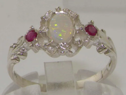 Miniatura 2 de Anillo de plata de ley 925 auténtica auténtica ópalo y rubí para mujer