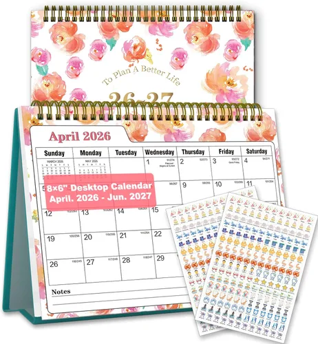 Miniatura 10 de Calendario de escritorio pequeño 2026-2027, calendario de escritorio 2026 de pie, de abril de 2026 a junio de 2027, 8 x 6 pulgadas, calendario