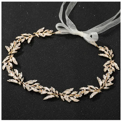 SWEETV Tocado de boda de hojas para novia, niña de flores, diadema dorada con diamantes de imitación, accesorios para el cabello hechos a mano para