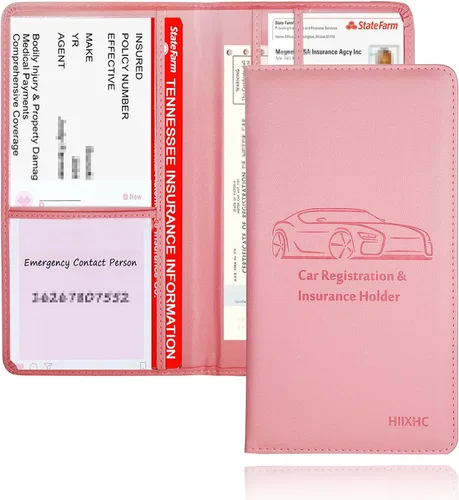 Miniatura 23 de Portador de Tarjeta de Registro e Seguro de Automóvil - Cartera Estuche Organizador de Documentos y Papeles de Automóvil de Cuero para Guantera