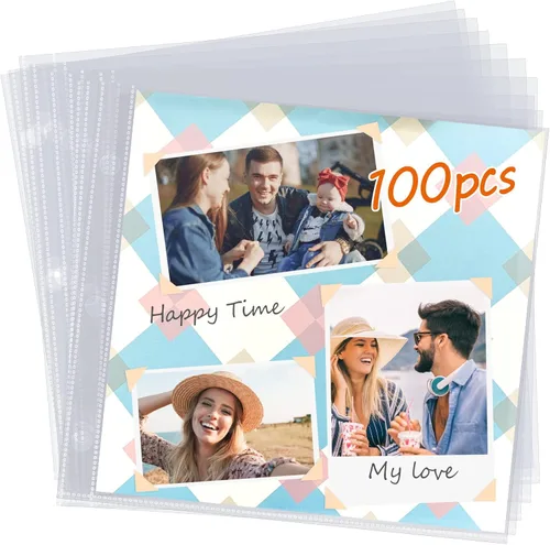 Protectores de páginas de álbumes de recortes de 12 x 12, paquete de 100 páginas de repuesto pesadas para carpeta de álbumes de recortes y álbum de