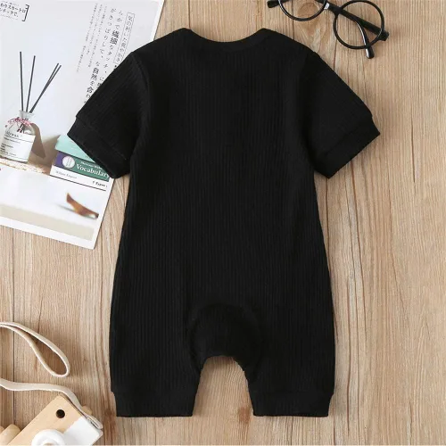 Miniatura 146 de Mameluco unisex de manga corta para bebé recién nacido, con botones, de una pieza, ropa de color sólido
