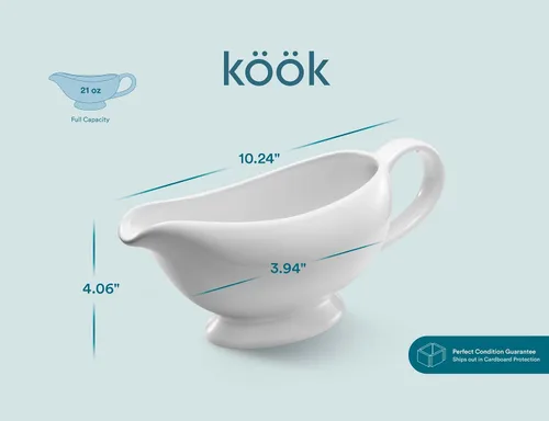 Miniatura 7 de Kook Salsera de cerámica, dispensador para servir, jarra de porcelana para salsas, aderezos y crema, asa grande, apto para microondas y Formal