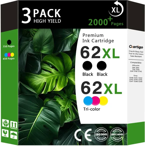 Cartuchos de tinta 62XL de alto rendimiento compatibles con HP 62, compatible con impresoras HP Envy 5540 5640 5660 7644 OfficeJet 5740 5741 8040