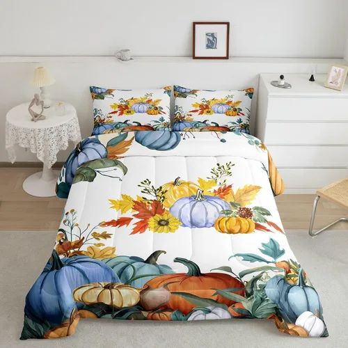 Miniatura 38 de Juego de edredón de calabaza de otoño tamaño individual para niños y niñas, juego de ropa de cama para niños, mujeres y hombres, ultra suave