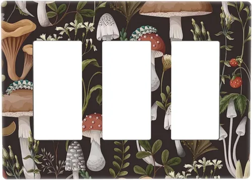Miniatura 51 de Funky Retro Vintage 70s 60s Boho Hippie Hongo Botánico Floral 2 Gang Interruptor de luz de palanca doble Placa de pared Cubierta de toma de Planta