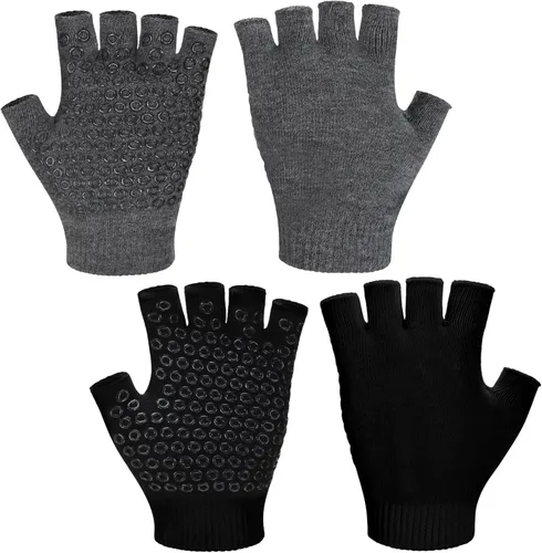 Miniatura 9 de Eurzom 2 pares de guantes de yoga antideslizantes para mujer, guantes de pilates sin dedos con agarres para yoga, fitness, entrenamiento, deportes