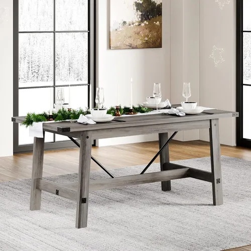 Miniatura 8 de WAMPAT Mesa de comedor de granja de 67.7 pulgadas para 4-6 personas, mesa de cocina rectangular moderna de madera con patas de madera resistentes