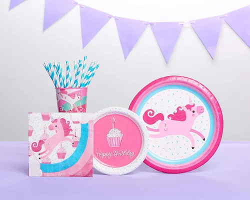 Miniatura 4 de American Greetings Suministros de fiesta de unicornio, platos de postre de papel (40 unidades)
