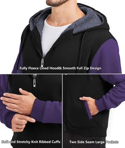 Miniatura 36 de GEEK LIGHTING Sudadera con capucha y cremallera para hombre, forro polar, chaqueta gruesa con capucha para invierno, cálida sudadera atlética