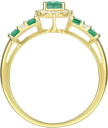 Miniatura 2 de Anillo de diamantes con piedras preciosas auténticas, diseño alternativo de piedras preciosas y diamantes genuinos, piedra central rodeada de halo