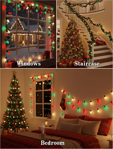 Miniatura 6 de Luces LED de Navidad rojas, verdes y blancas, 25 pies, impermeables, C9, multicolor, luces de Navidad al aire libre con 26 bombillas inastillables