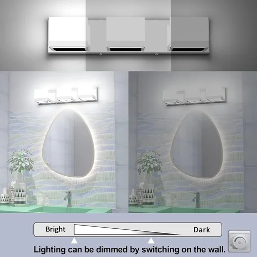 Miniatura 2 de Tipace - 3 Lámparas regulables de tocador, modernas, cromadas, con luz led arriba y abajo, para colocarlas en la pared o sobre el espejo del tocador