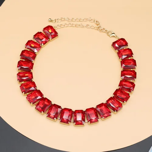 Miniatura 2 de Gargantilla de cristal con diamantes de imitación para mujer, pieza de declaración de esmeralda, collar de cadena dorada con cuello de cristal