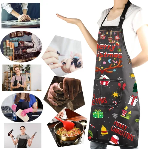 Miniatura 6 de Delantales de Navidad para mujeres y hombres, delantal de cocina de Navidad con bolsillos, regalos de Feliz Navidad, delantal de chef para hornear
