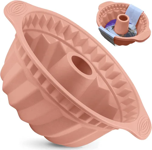 Miniatura 12 de Kenond Moldes para Pasteles de Silicona de 9.5 Pulgadas, Molde para Pastel Acanalado Antiadherente con Mango Resistente, Moldes para Hornear Rosa