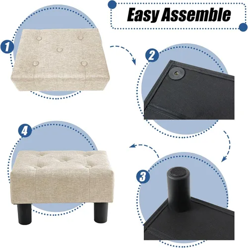 Miniatura 5 de BRIAN & DANY Taburete pequeño para pies, taburetes de lino con patas, reposapiés pequeño estable para sala de estar, beige