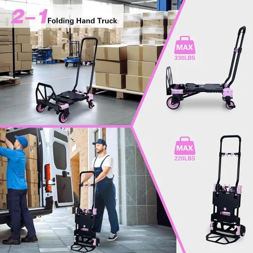 Miniatura 2 de Carretilla de mano plegable 2 en 1, carrito plegable de 330 libras con ruedas, carretilla de mano plegable con mango telescópico, carrito portátil