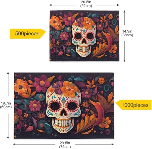 Miniatura 5 de Rompecabezas de calavera de azúcar mexicana, material compuesto de madera de papel Zcon bolsa de almacenamiento e imagen de referencia fácil