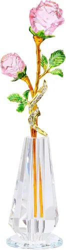 Miniatura 11 de YWHL Figura de flor de rosa azul hecha a mano con florero, ramo de flores de cristal, adorno de rosas para novia, hermana, mujer, flor de cristal