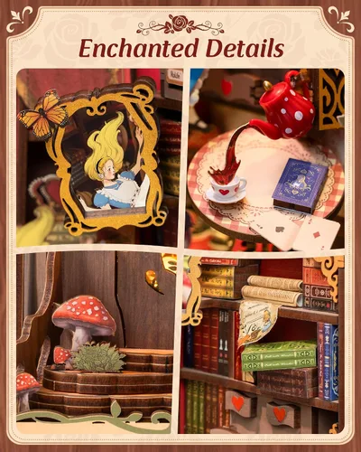 Miniatura 3 de ROBOTIME Kit de Rincón de Libros, Kit de Casa en Miniatura de Princesa de Cuento de Hadas para Bricolaje, Sujetalibros de Rompecabezas de Madera 3D