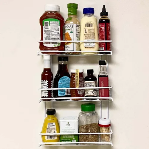 Miniatura 5 de Evelots Estante para especias de 3 niveles, montaje en puerta/pared, metal recubierto resistente, hasta 18 botellas