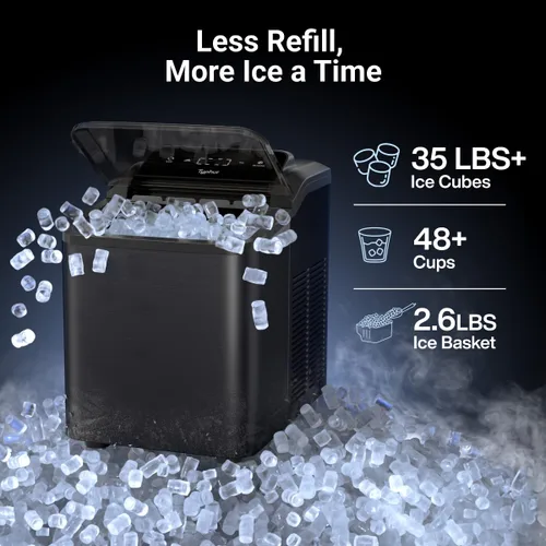 Miniatura 3 de Typhur Máquina de hielo de pepita rápida con bomba de autolimpieza, máquina de hielo de guijarros triturados de 35 libras/24 horas, 8 paquetes