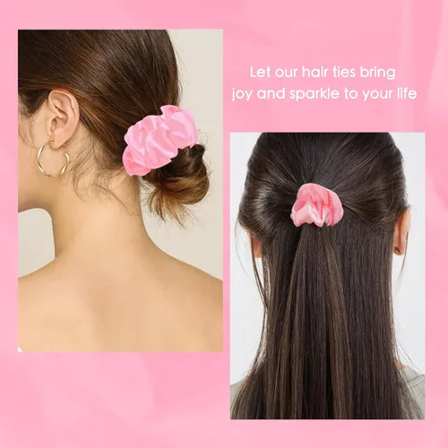 Miniatura 4 de Aprince Coleteros rosados para niñas y mujeres, 12 piezas de coleteros de satén, ligas para el cabello, soporte para cola de caballo, bonitos