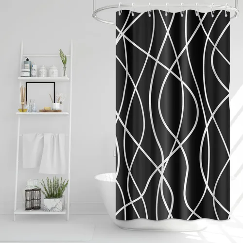 Miniatura 45 de Cortina de ducha pequeña a rayas gris claro degradado para baño, 36 x 72 pulgadas, juego de cortina de ducha geométrica para cabina de RV