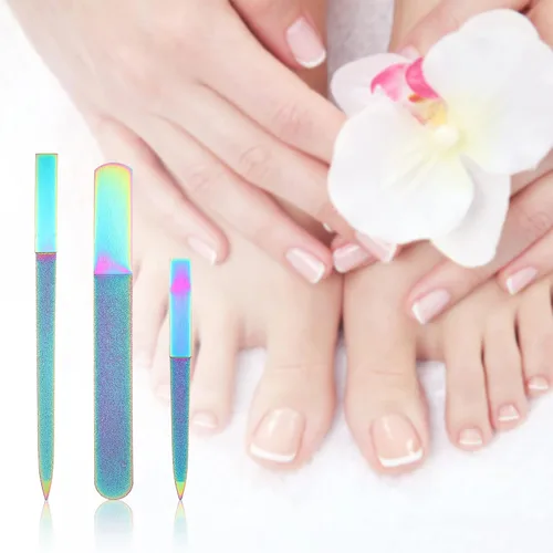 Miniatura 6 de Mudder Juego de 3 limas de uñas de diamante para mujeres y hombres, acero inoxidable, metal, zafiro, doble cara, limadores de uñas de los pies